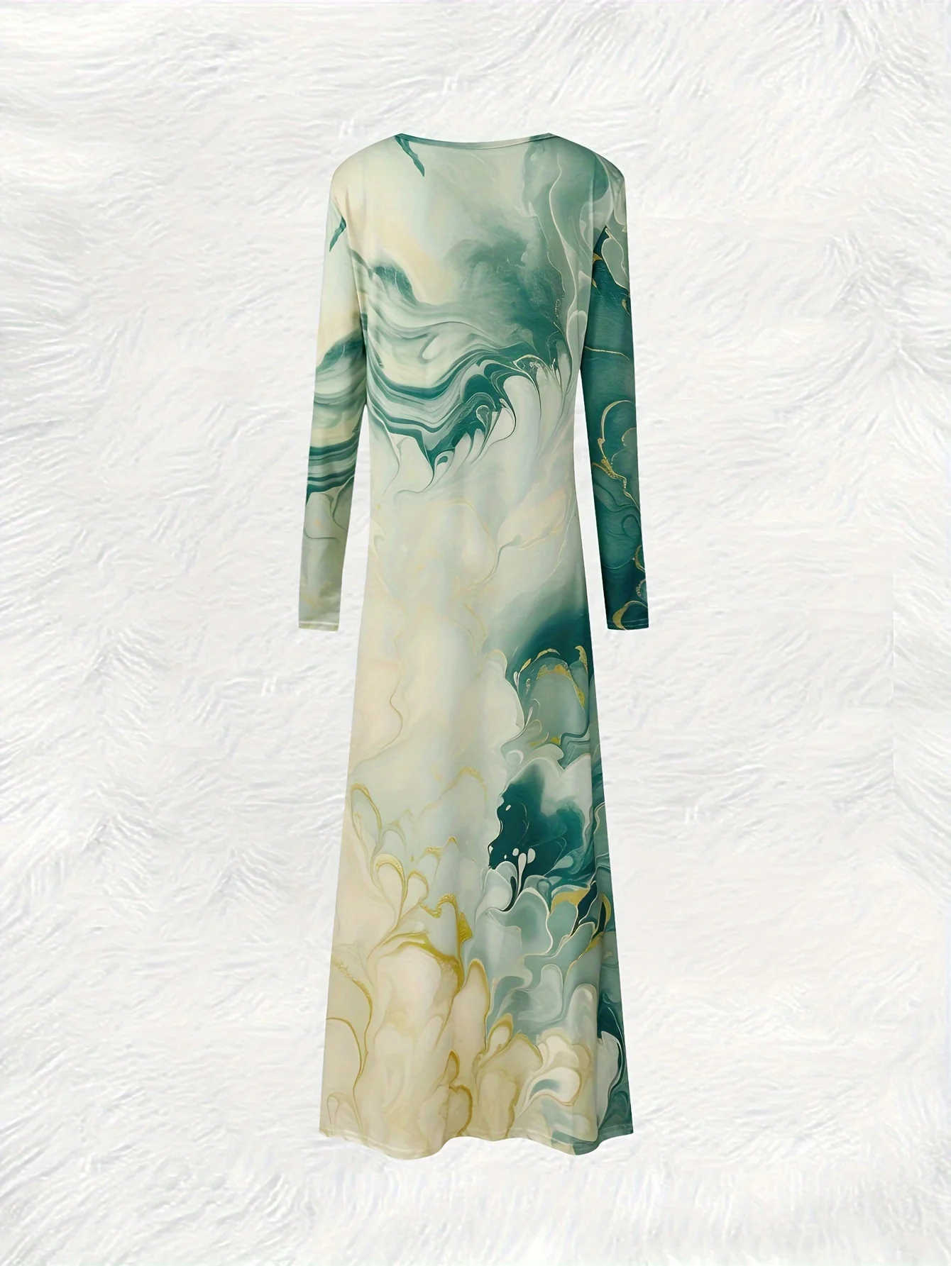 Women's Long Sleeve Round Neck Floral Print Dress Vacation Style Green Blue Yellow Wave Pattern Summer Casual A Line Dress