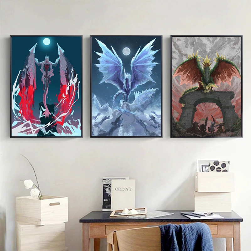 Impressionism Fantasy Creatures Poster A Giant Monster with Wings Canvas Painting Modern Wall Art Picture Living Room Home Deco