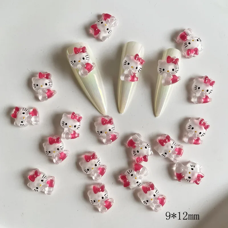 Hello Kitty figurki Kawaii Nail Kitty dekoracje części z żywicy dostarcza zestaw do paznokci profesjonalne śliczne Ins akcesoria 3D kreatywność