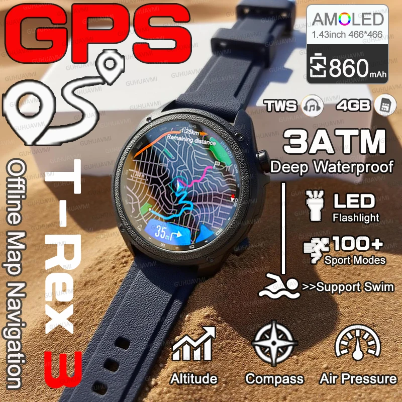 

Sport New GPS Military Grade Positioning Smart Watch 4GB Memory Offline Map Compass 3ATM Waterproof 860mah Battery HD Talk Watch