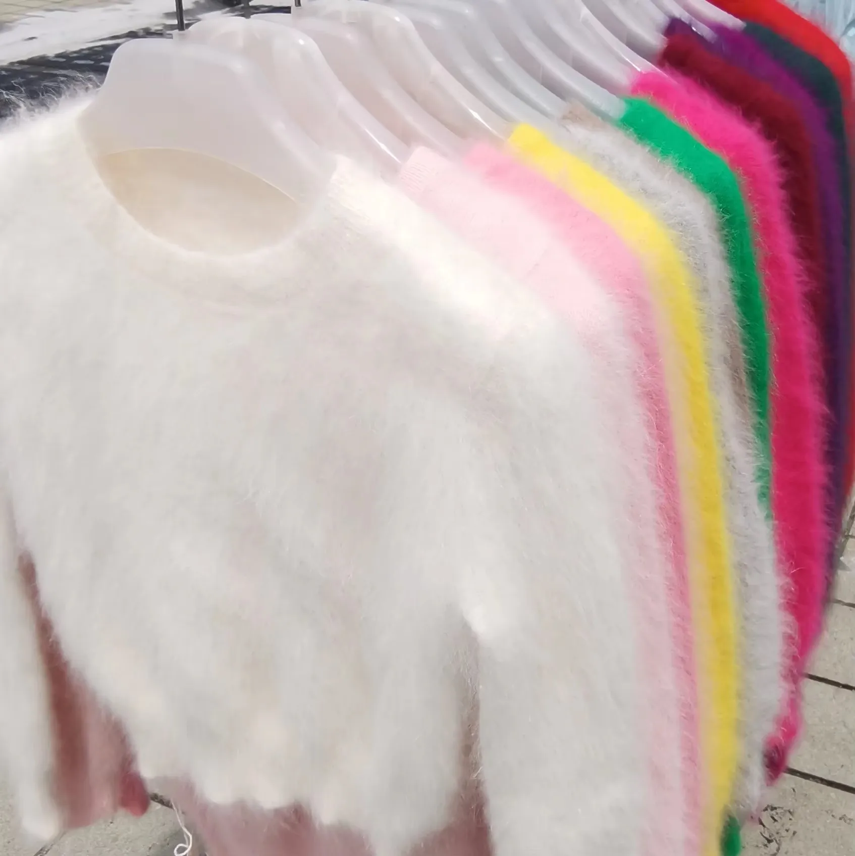 Women Mujer Autumn Winter Clothing Hairy Angora Rabbit Hair Knitted Turtleneck Crop Top Slim Mink Fur Sweater Jumper Pull Tops