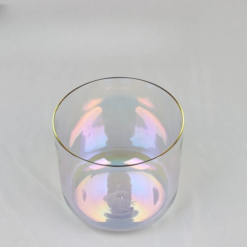 Crystal bowl, transparent colorful glass, sound healing yoga instrument