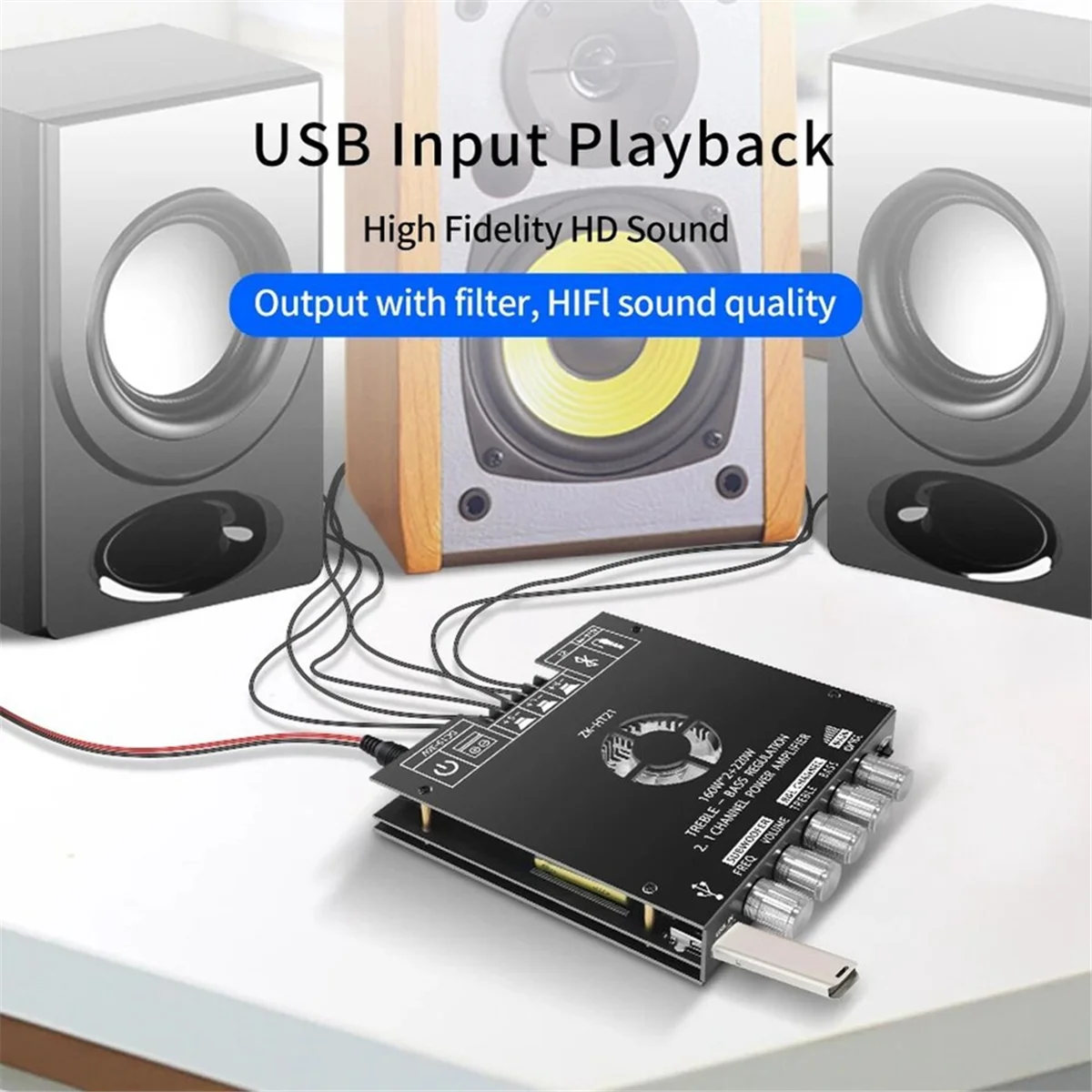 Wzmacniacz -HT21 2.1 Kanałowy TDA7498E 160WX2+220W Bluetooth Cyfrowy Moduł Wzmacniacza Mocy Subwoofer z Tonami Wysokimi i Niskimi