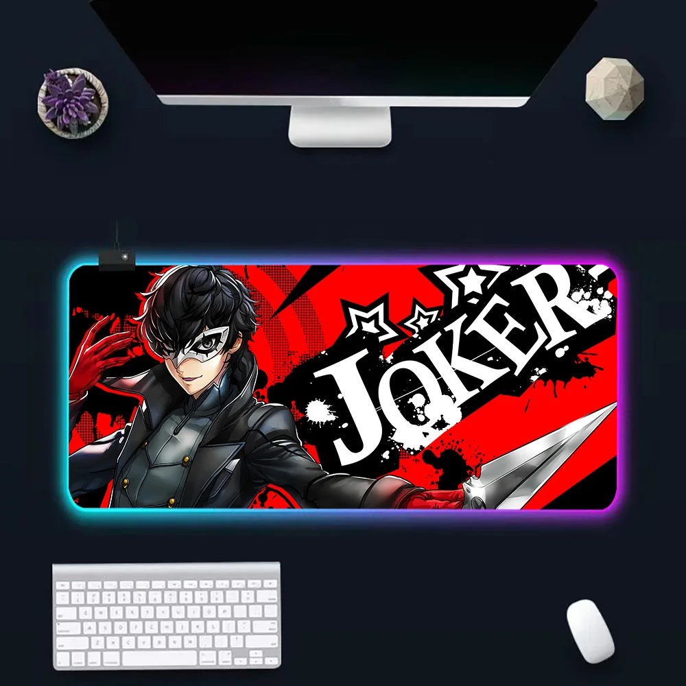 Imagem -04 - Anime Game Persona Rgb Mousepad Teclado pc Gamer Led Brilhante Mouse Pad Borracha Gaming Computer Mausepad