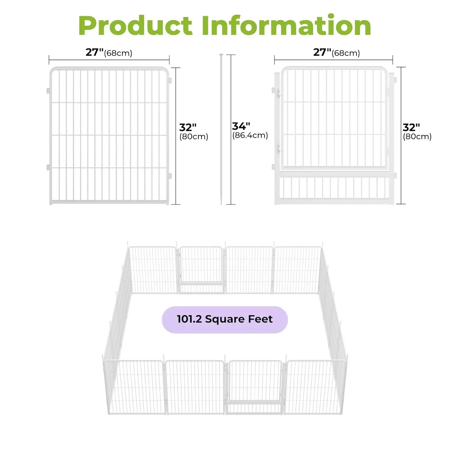 #Garden Fence with Gate, 32 in(H) x 35.7 ft(L) 16 Panels Heavy Duty Metal Animal Barrier Fence for Yard, Suitable, Customized
