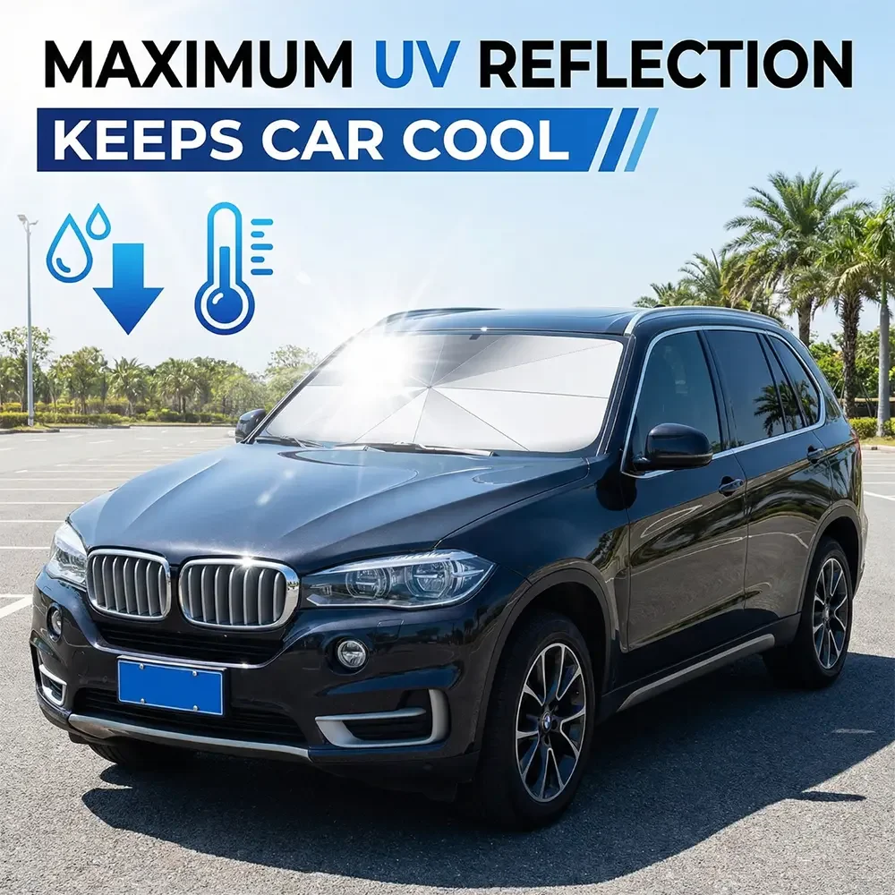 【DealsForYou】Car Front Windshield Sunshade, Multipurpose Car Glass Sun Shade, UV Blocker & Heat Reducer Car Sun Cover, Universal Easy-Fold Front Anti-UV Windshield Sunshade, Car Accessories