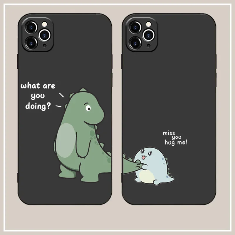 Cartoon Dinosaur Couple Phone Case for iPhone 15 14 13 12 11 Pro Max 13Mini XR X XS 7 8 Plus SE Paired Silicone Soft Covers Bags