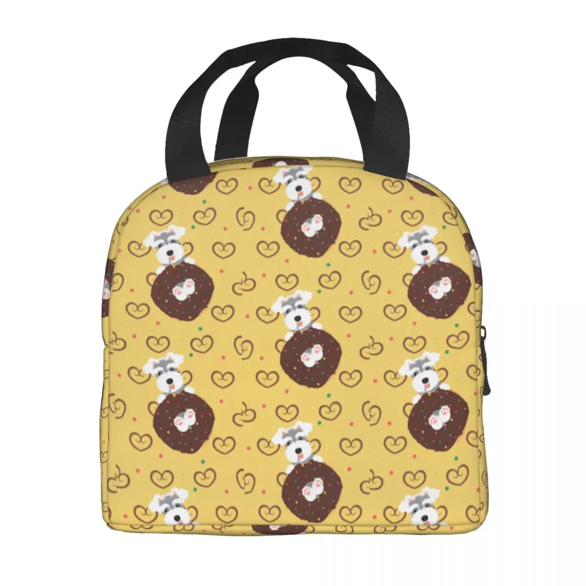 Custom Love Miniature Schnauzer And Donut Lunch Bag Men Women Cooler Thermal Insulated Lunch Box for Kids School