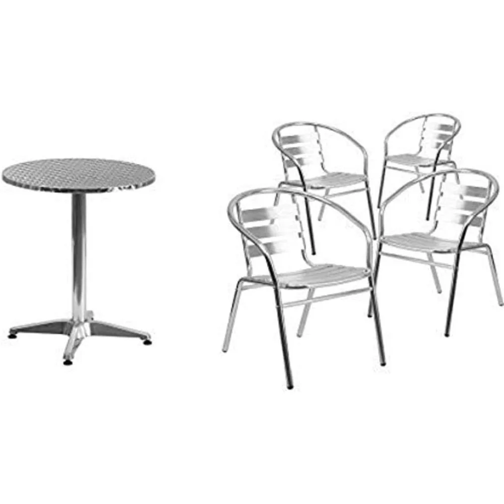 

23.5'' Round Aluminum Indoor-Outdoor Table Set with 4 Slat Back Chairs