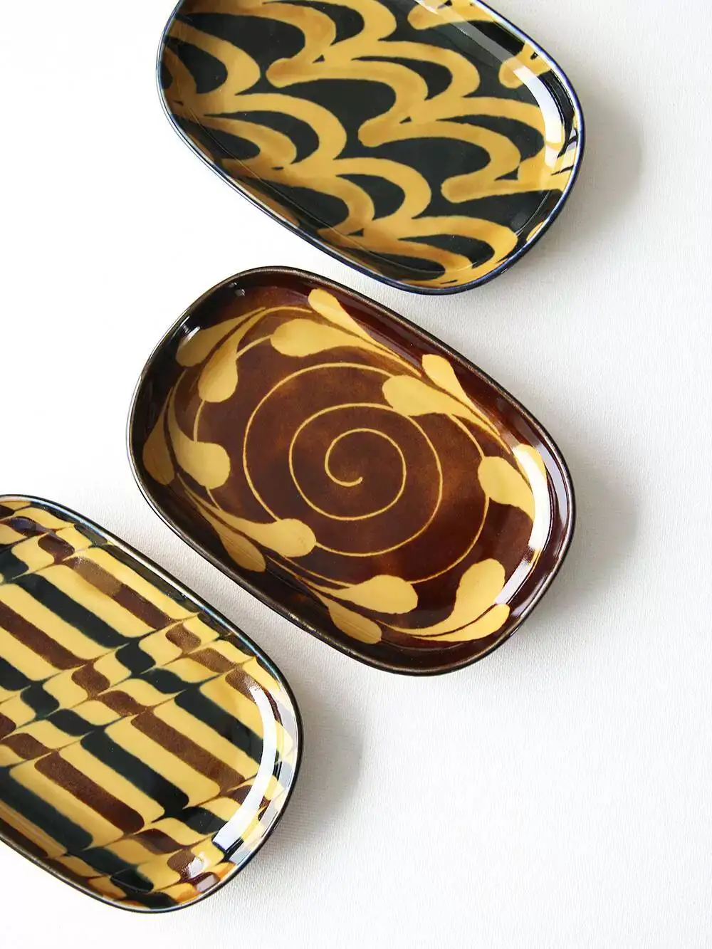 Japan's Original Imported Mino-Yaki Retro Brown Ceramic Round Long Small Breakfast Pasta Salad Plate