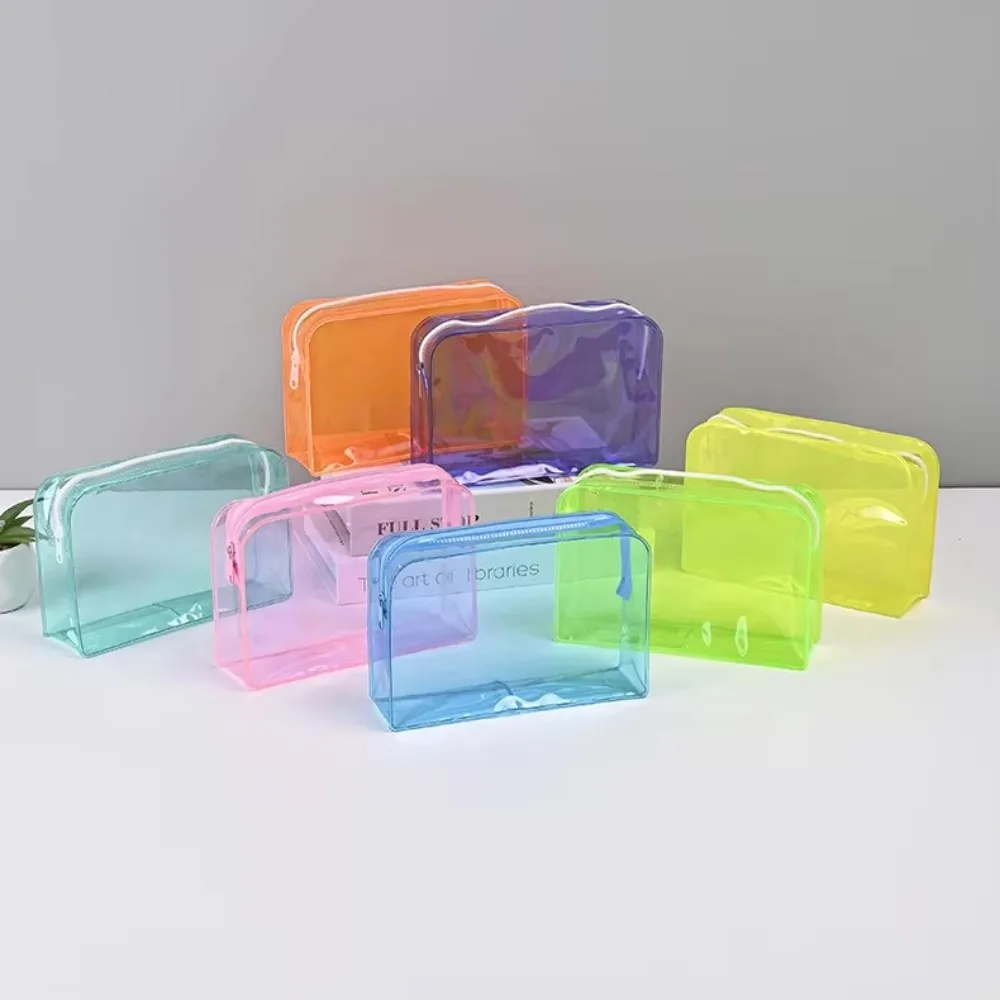 Bolsa de cosméticos transparente colorida, bolsa de maquillaje para mujer, bolsa de lavado de gelatina de PVC, organizador de cosméticos de viaje de gran capacidad, bolsa de maquillaje