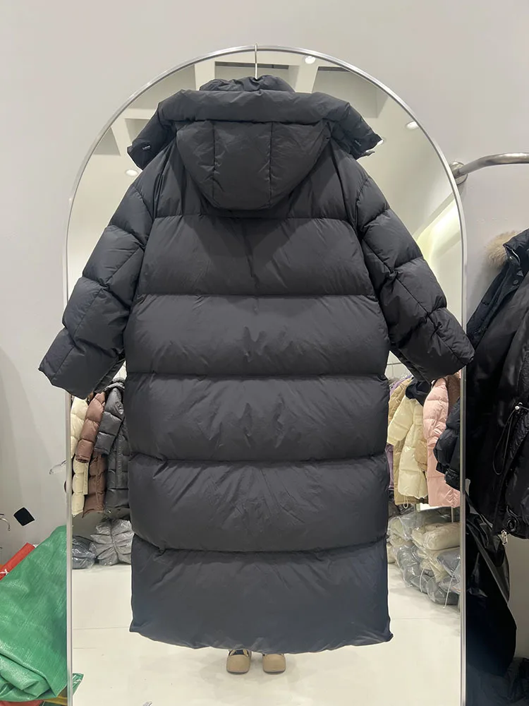 2024 Winter New Women's Long Down Jacket Over Knee Thickened Loose Straight Tube Large Quilt White Duck Down Coat Trendy