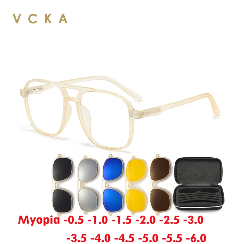 

VCKA Myopia 6 In 1 Polarized Optical Prescription Custom Sunglasses Men Women Magnetic Clip on Magnet Glasses Frame -0.5 TO -6.0