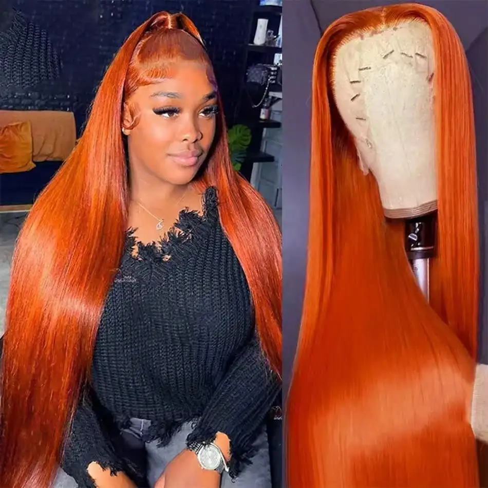 

Парик из натуральных волос Ginger Orange Lace Front, 200% плотность, 13x4, бразильские девственные волосы, предварительно прорезанные, с детским волоском