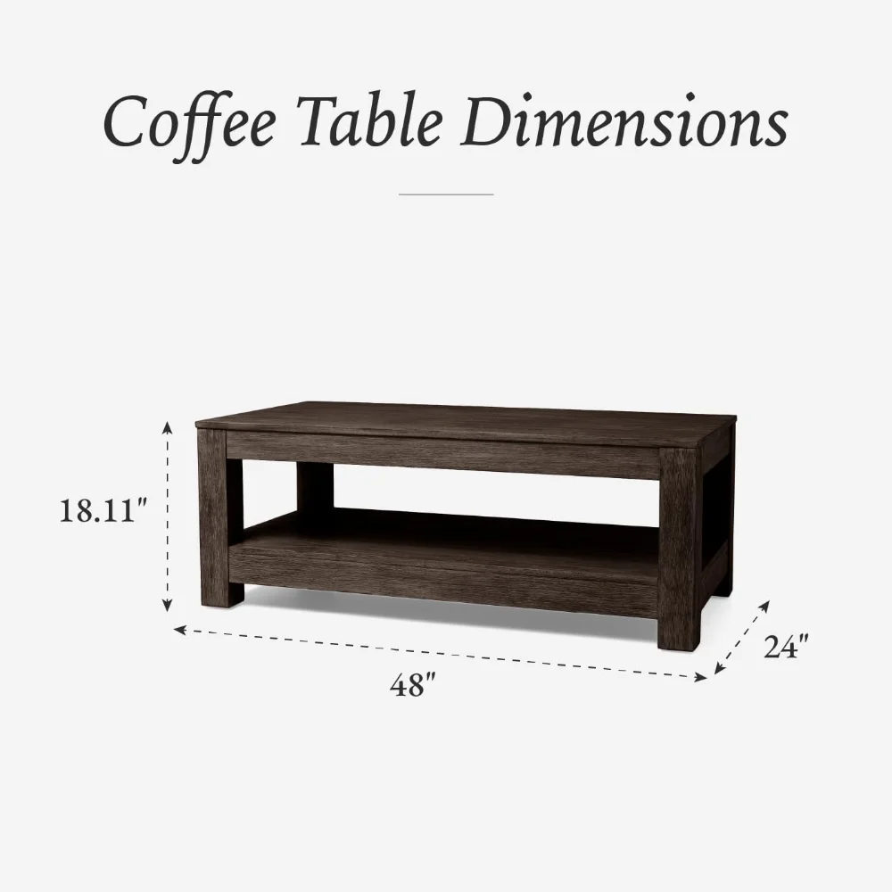 Maven Lane Paulo Coffee Table – 18 Inch Rectange Table with Storage – Brown Solid Wood – Ideal for Living Room and Lounge