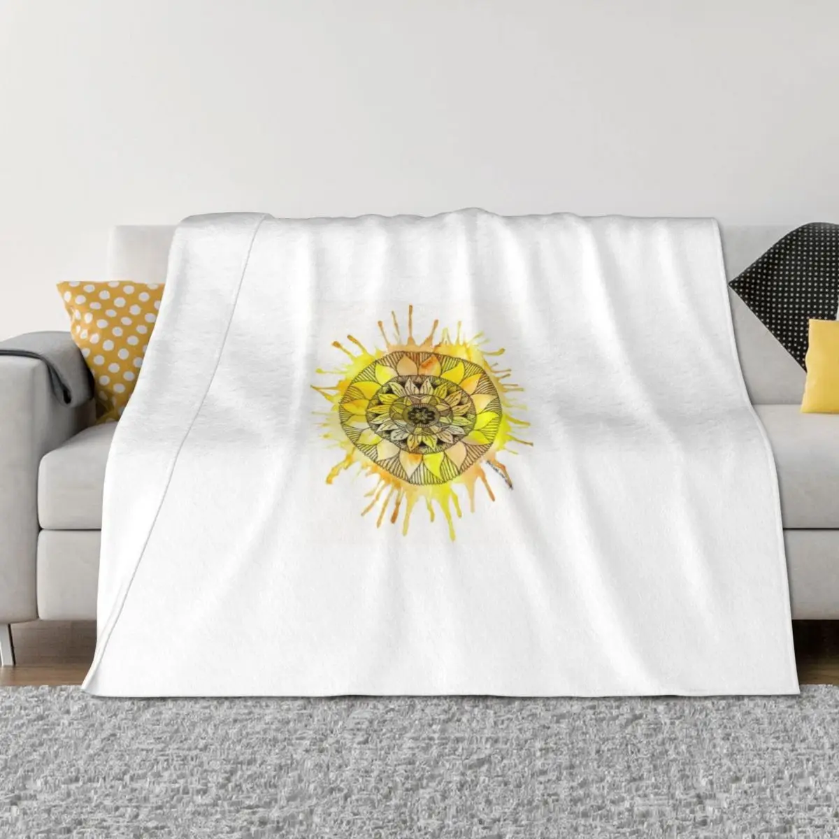 

Watercolour Sunshine mandala, Yellow/Orange Throw Blanket Summer For Sofa Thin Blankets Sofas Of Decoration for babies Blankets