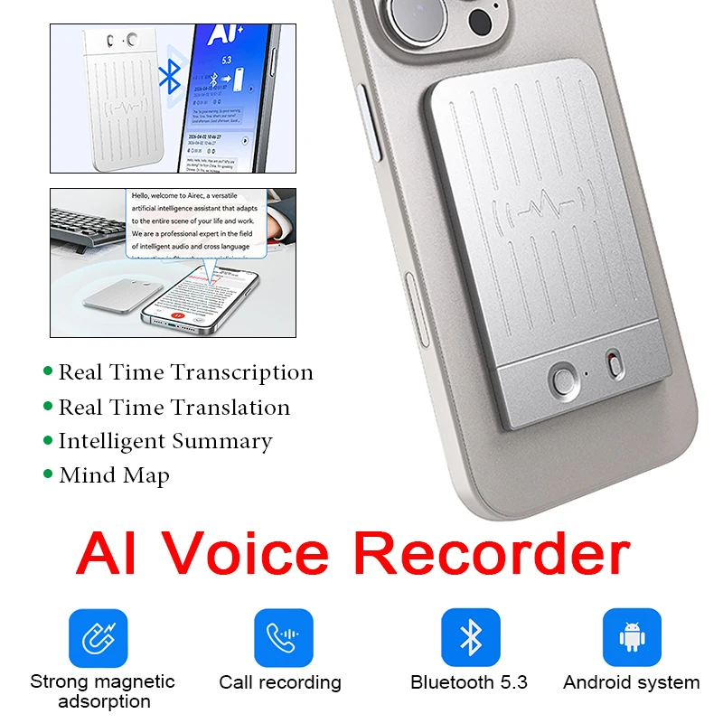 

16GB AI Voice Recorder with LED Indicator ChatGPT-4 Intelligent Transcription Summarization and Translation Note Voice Recorder