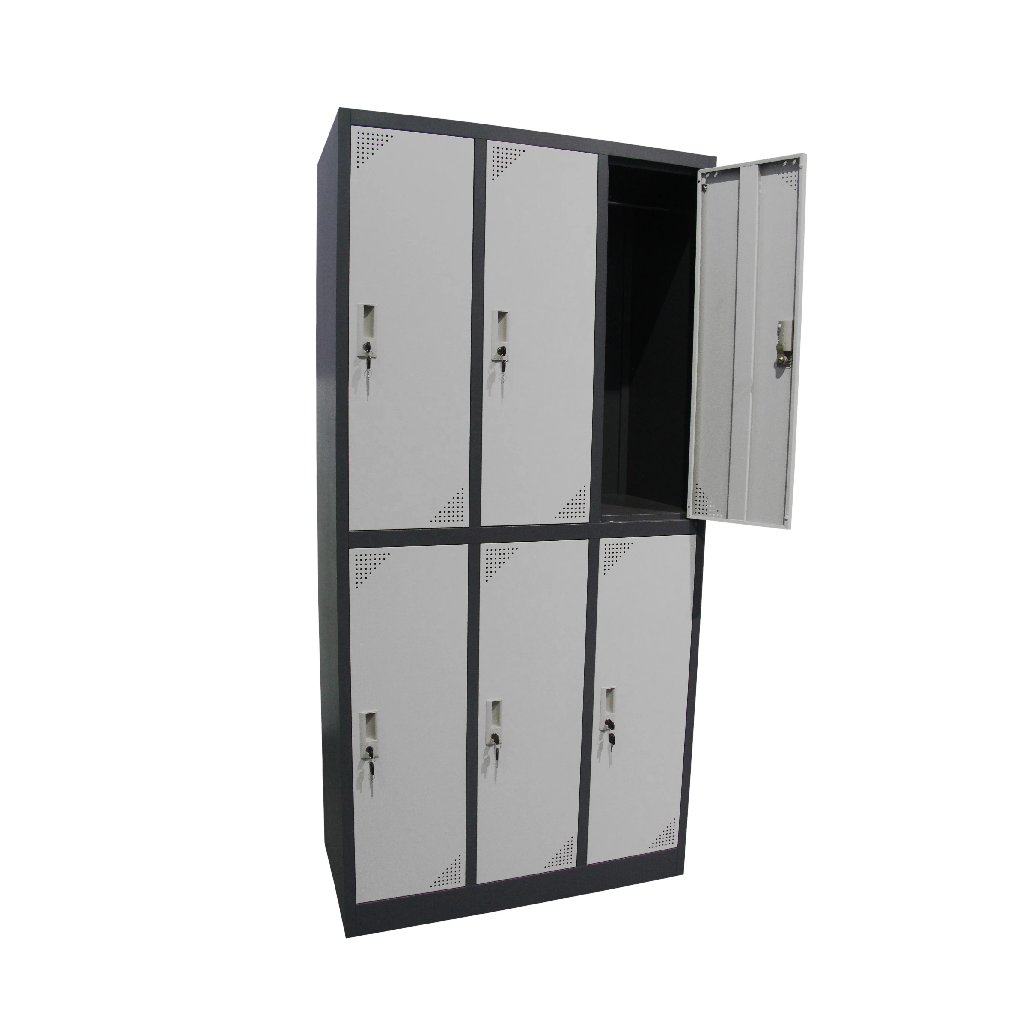 #￥Modern Portable Detachable Lockable Metal Steel Storage Locker Wardrobe with 6-Doors Design for Gym and School Office Use