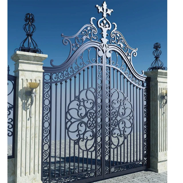 Traditional Wrought Iron Gate Villa Automatic Swing Sliding Open Style Entry Industrial Building Apartment Hotel Exterior Use
