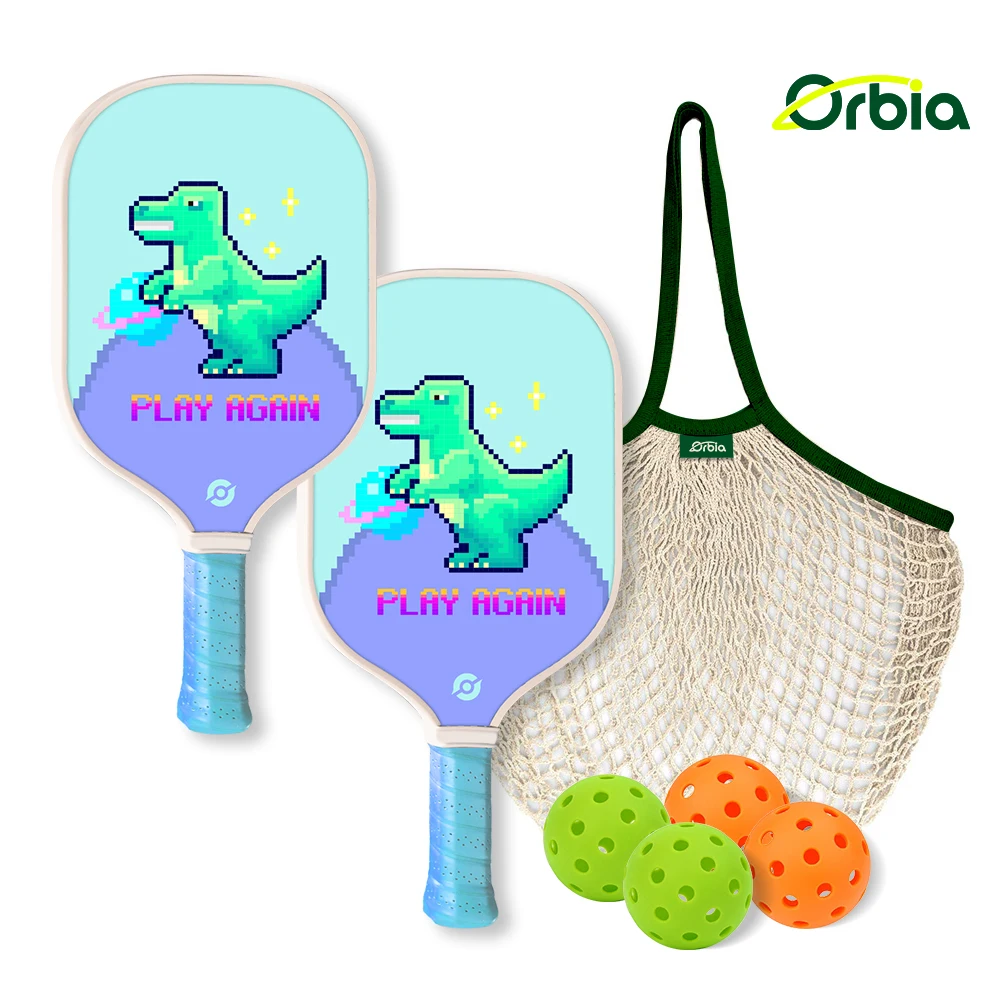 Orbia-Juego de paleta deportiva para Pickleball para niños, 2 paletas de fibra de vidrio, 4 bolas de pepinillos, raqueta con núcleo de panal PP, Kits de regalo para niños