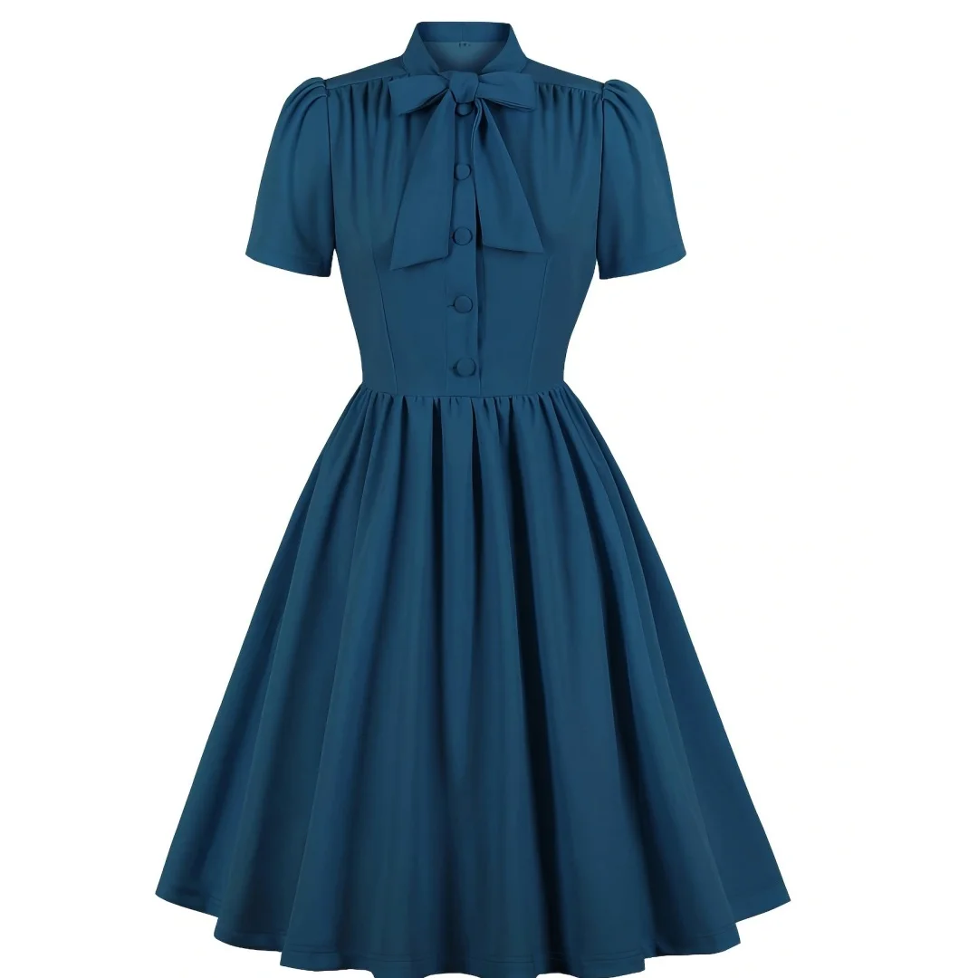 

Women Vintage 1950s 60s High Waist A-line Swing Party Dress Short Sleeve Ball Grown Party Robe Vestidos