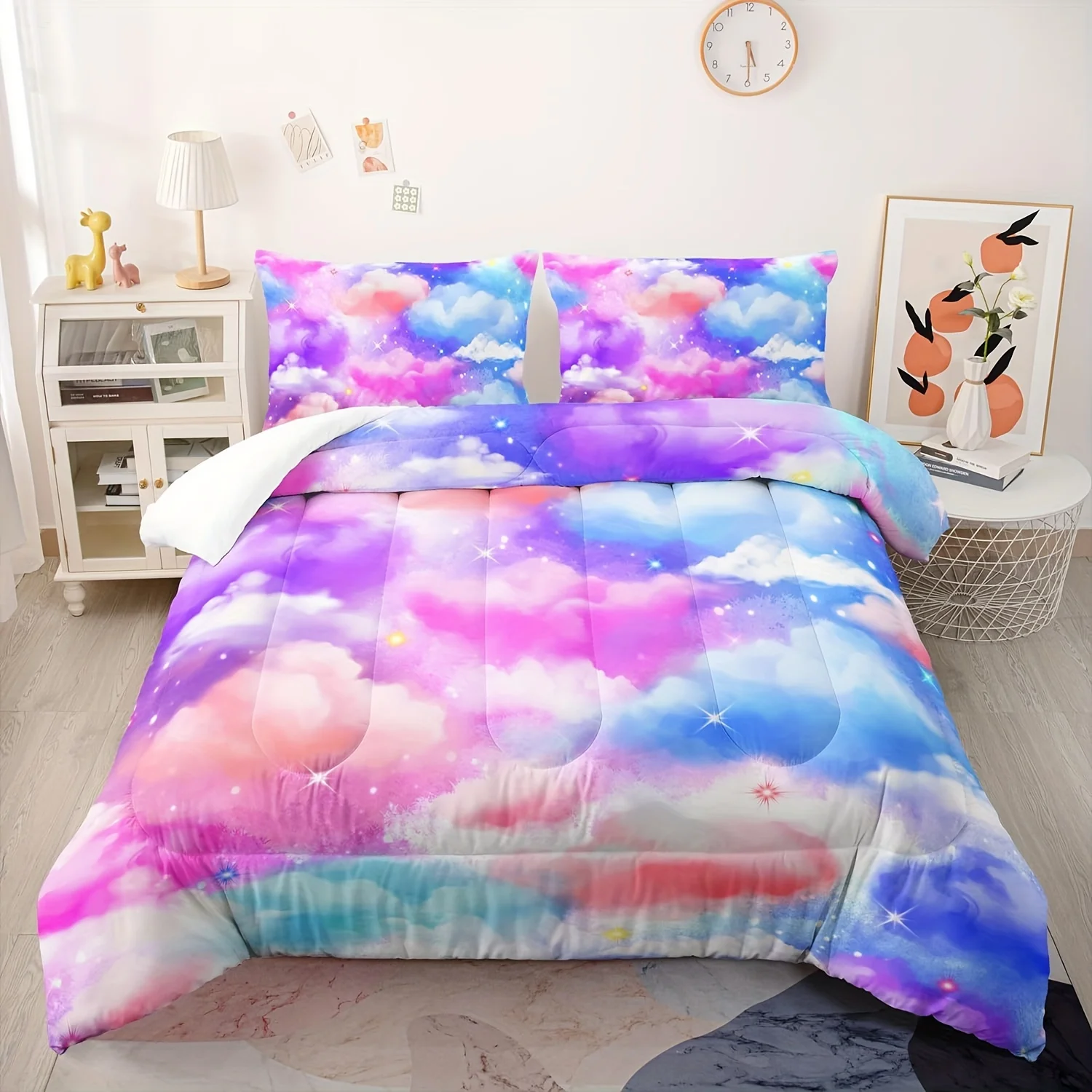 Cloud Comforter Set, Multicolour Clouds Comforter Set Pink Blue Cloud Sky 3D Digital Printing Comforter Bedding Set