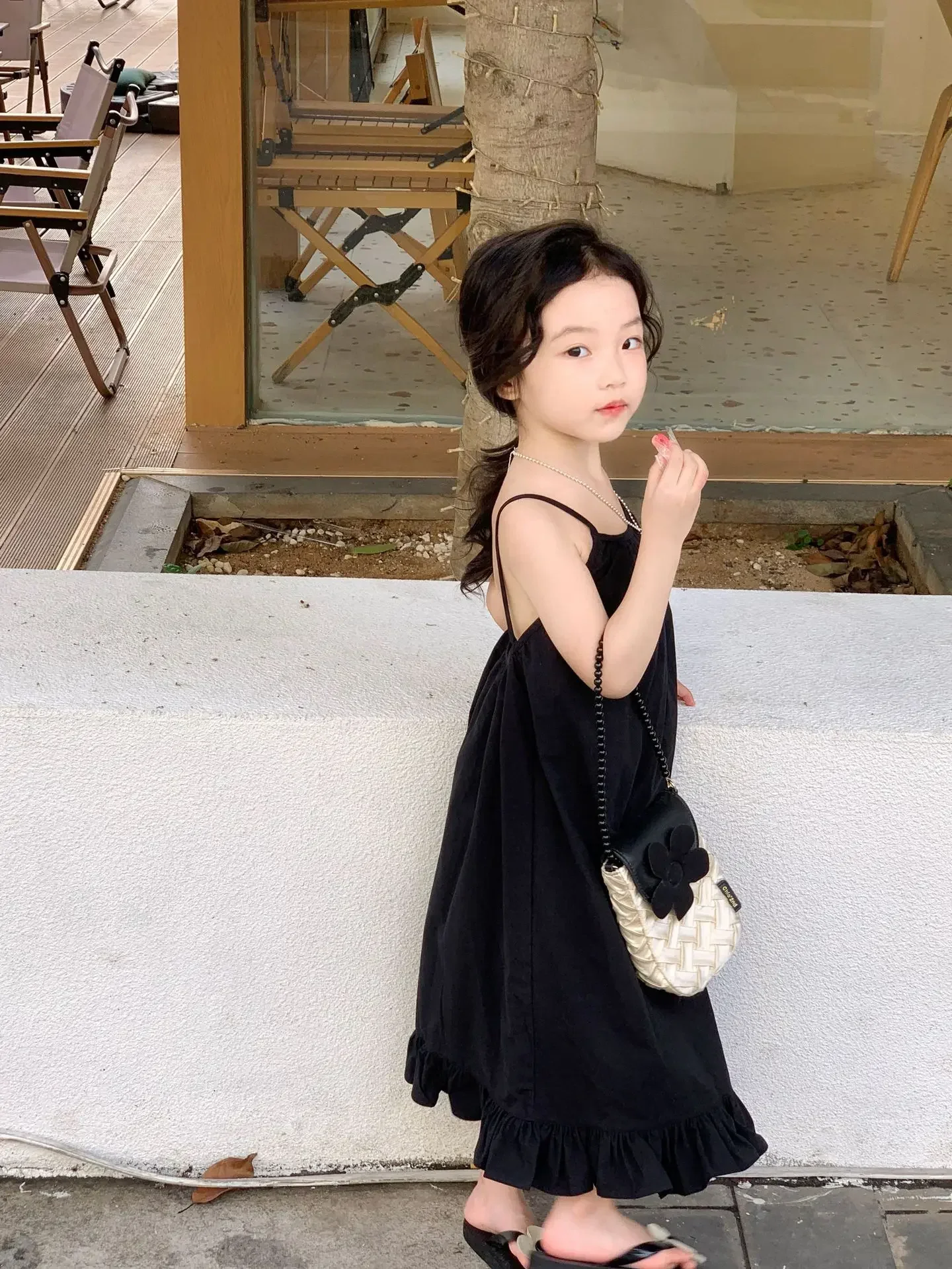 Girls Dress Korea 2024 Summer New Solid Color Sundresses Vacation Backless Sexy Spicy Girl Baby Fashion Kids Summer Clothes