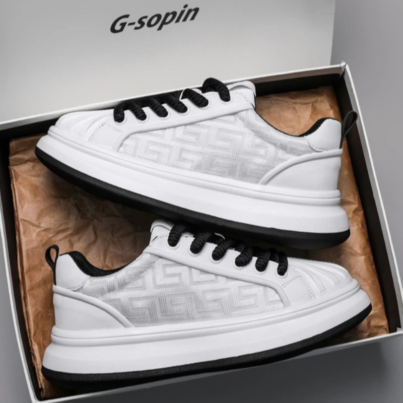 

Sneakers Casual Mens Designer Soft Sole Sport Shoes Fashion Leather Fabric Breathable Height Increased Flat Platform Board Shoes