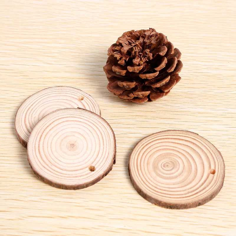 40 Pcs Natural Wood Slices Unfinished Predrilled With Hole Round Discs Wooden Circles For Christmas Ornaments