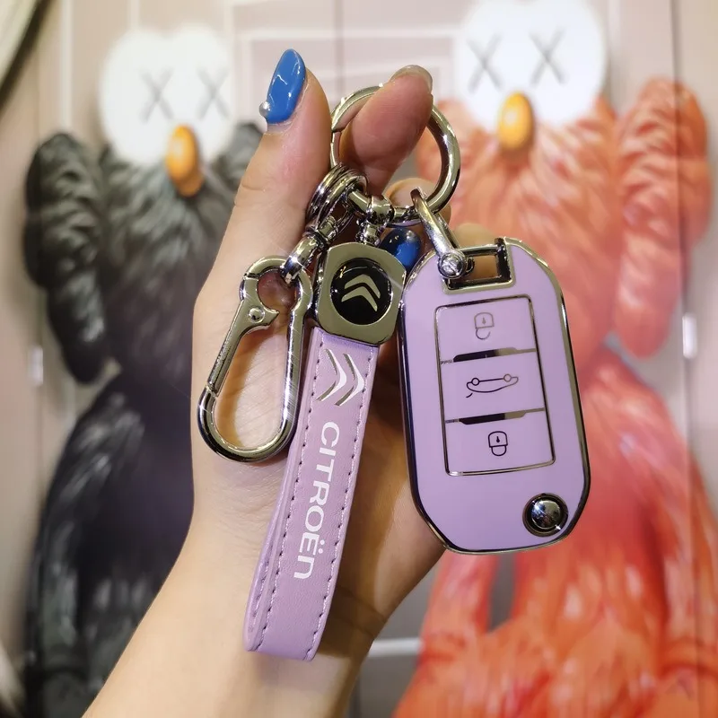 TPU Car Flip Floding Key Case Cover Protector Shell Fob Keychain For Citroen C3 C4 CACTUS C6 C8 Car Auto Accessories