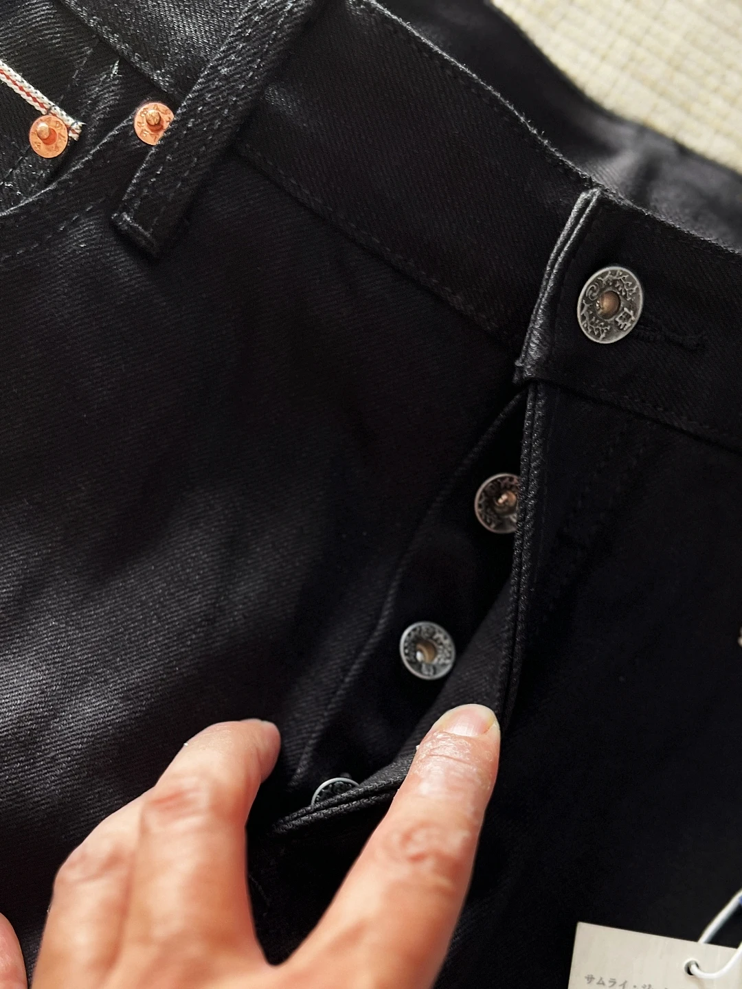 Vintage Heavyweight 16 Oz Unwashed  Selvedge Black Straight Leg Jeans Men's Cotton Denim Pants Non-Fading Middle Waist