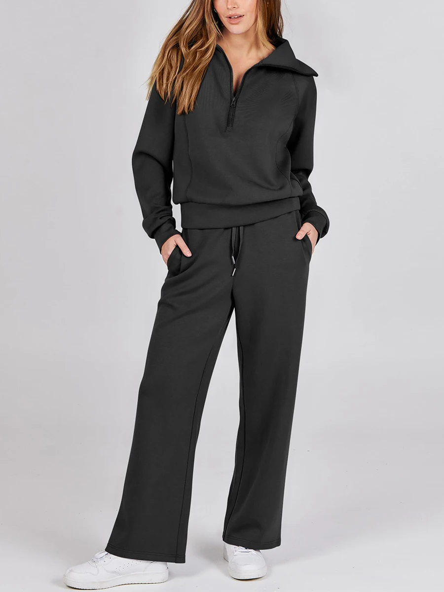 

Women Two Piece Outfits Sweatsuit Set Quarter Zip Oversized Sweatshirt Wide Leg Sweatpant Fall Lounge Set Tracksuit