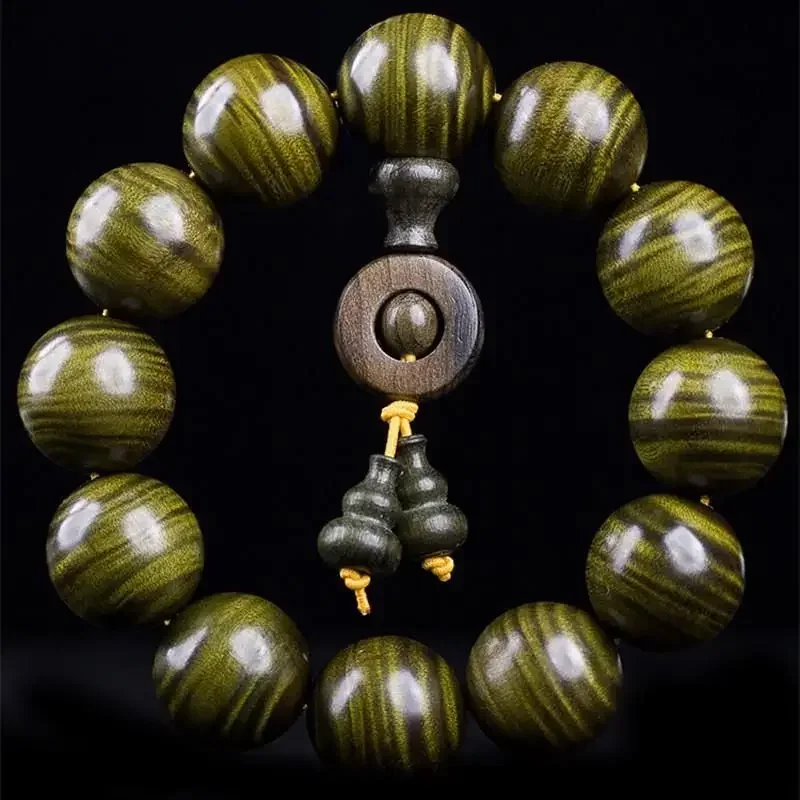 

Natural Sichuan Golden Nanmu Bracelet Men's Plate Full Of Water Wave Gentian Pattern Buddha Beads Gloomy Ebony Green Hand String