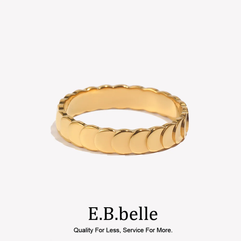 E.B.belle Basic Fish Scale Texture Design Minimalist Stainless Steel 18K Gold Plated Rings For Woman Ladies Girls Female Ring