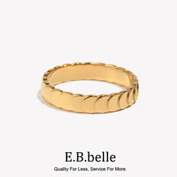 E.B.belle Basic Fish Scale Texture Design Minimalist Stainless Steel 18K Gold Plated Rings For Woman Ladies Girls Female Ring
