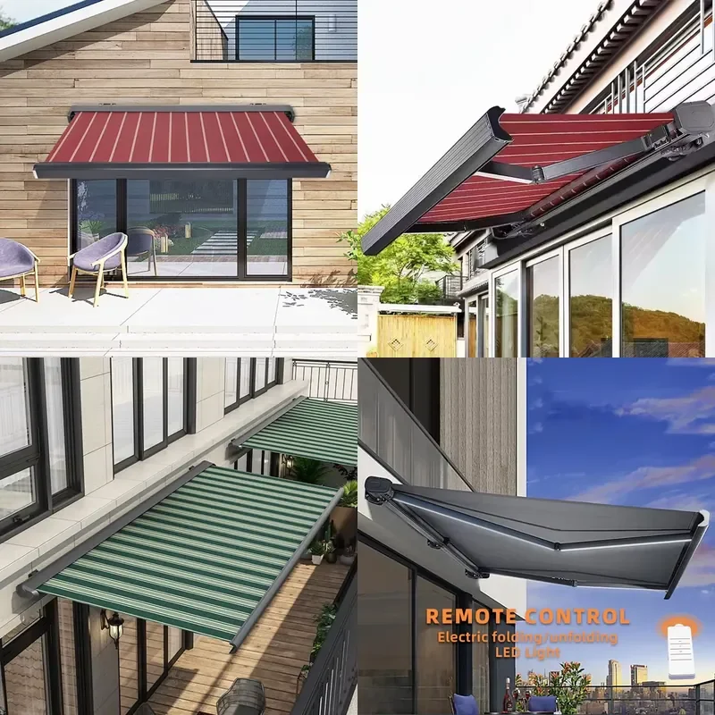 Modern Aluminum Full Box Electric Awning with Polyester Canvas Remote Control Outdoor