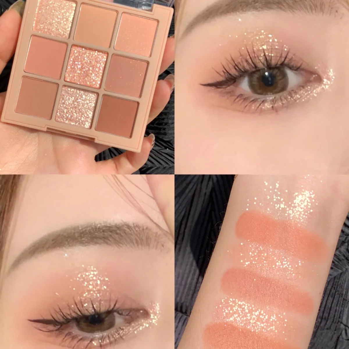 9色のアイシャドウパレット：オートミルクティー、パール＆マット、滑らかな質感、落ちにくい。 お祭り、学校、結婚式、日常使いに。