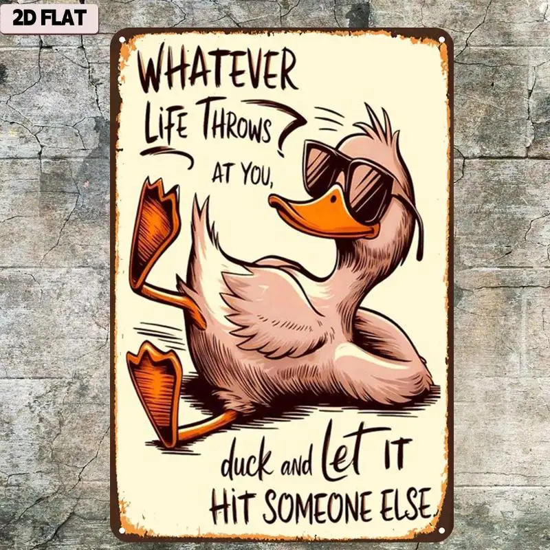 2D Flat Retro Little Yellow Duck Inspirational Metal Sign, 1 Piece, Pre-Drilled, Suitable for Indoor, Garden, Outdoor, Home, Office, Bathroom Decoration