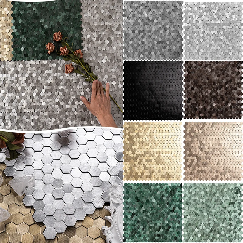 Mosaic Decorative Wall Stickers Aluminum-plastic Panel Self-Adhesive Moisture-proof Fireproof Bathroom Hexagon Tile Decoration