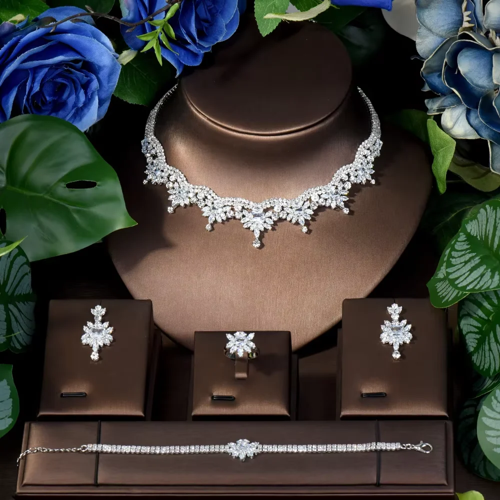 HIBRIDE Gorgeous Jewellery Charming Teardrop Necklace and Earrings Cubic Zirconia Set Bridal Wedding Party Accessories S-219