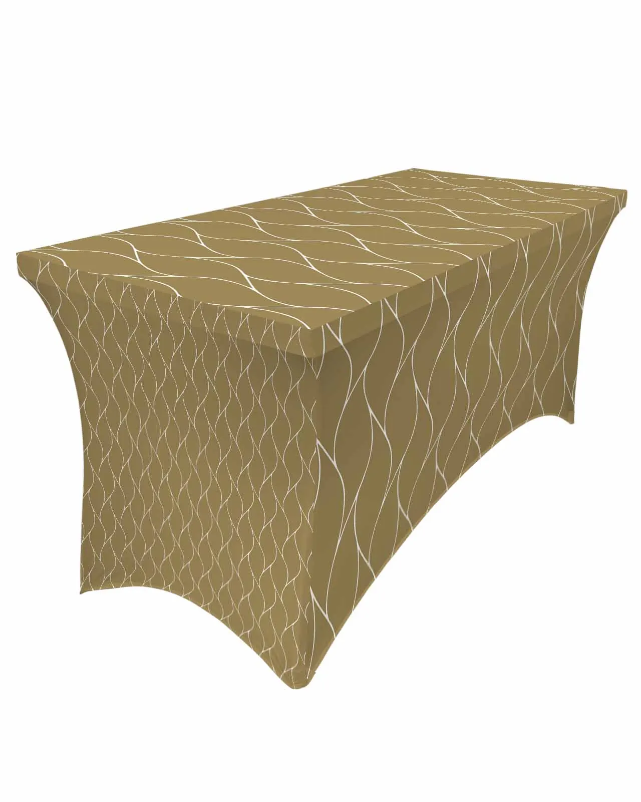 Khaki Long Wave Pattern Texture  Elastic Table Skirt Wedding Birthday Table Decoration Table Skirt Tablecloth for Party