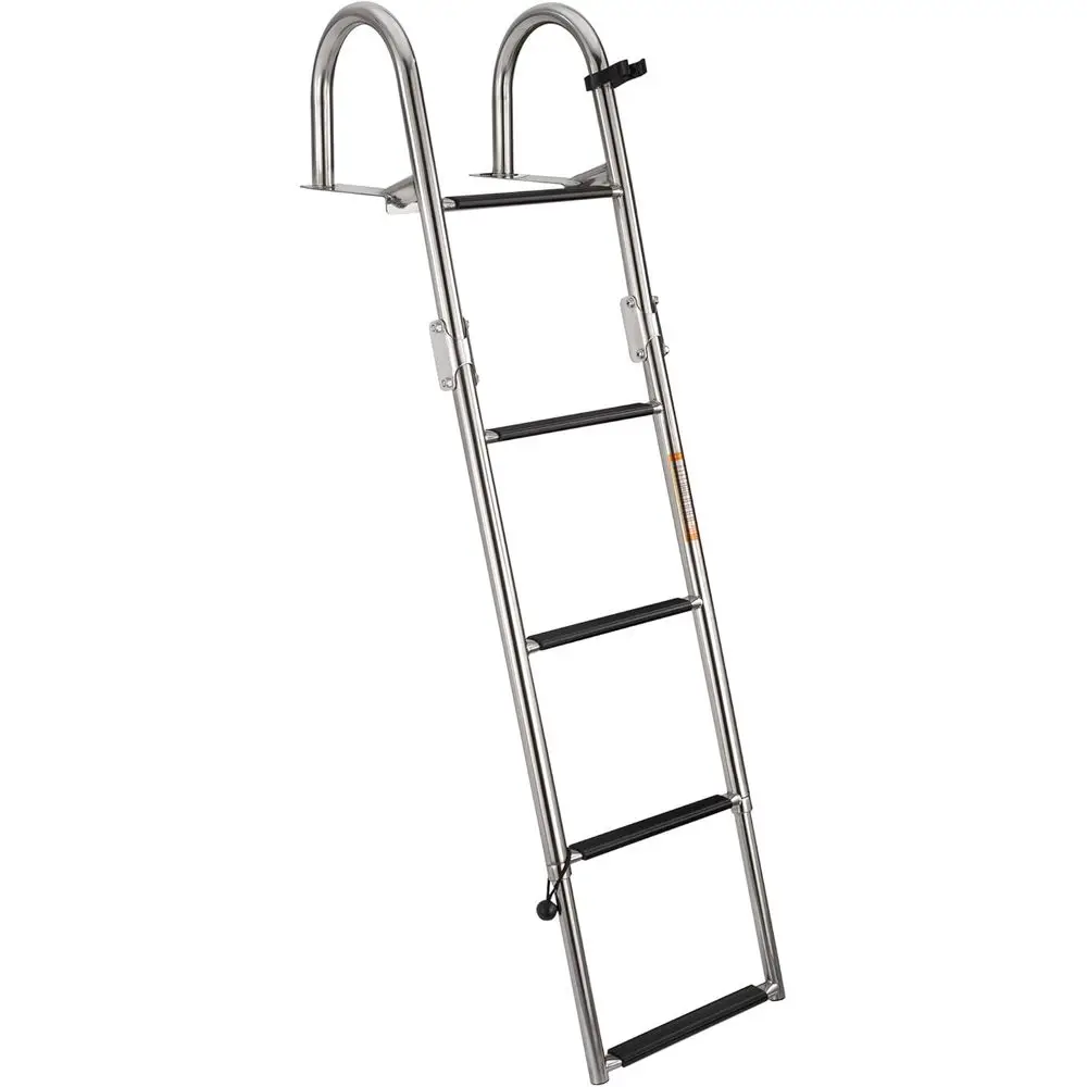 

Heavy-Duty 5-Step Telescoping Rear Entry Ladder for Marine Pontoon Boats, Polished