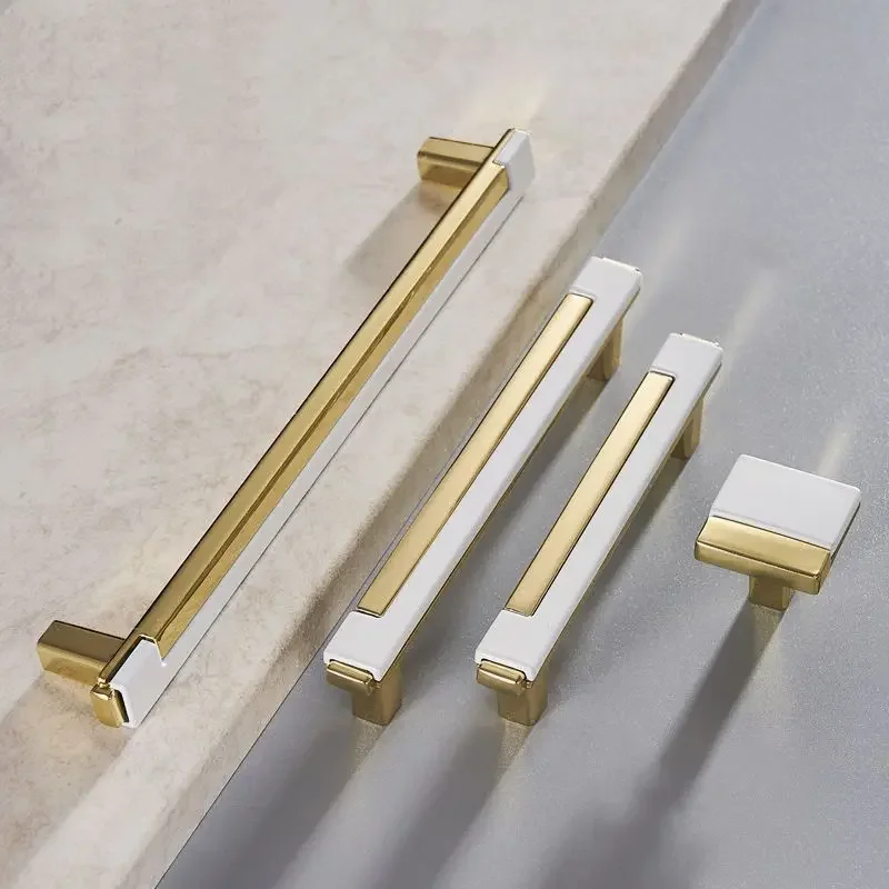 Gold Chrome Handle Cabinet Knobs and Handles Fashion Kitchen Drawer Knob Pulls Modern Furniture Handle Door Hardware Desk Drawer