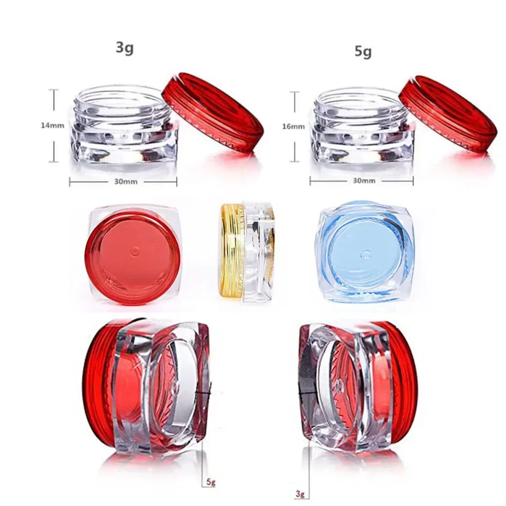 50Pcs 3g/5g Clear Plastic Square Cosmetic Jars Sample PotsMake up Containers For Eye Shadow Lip Balm Powder Creams Jewelry