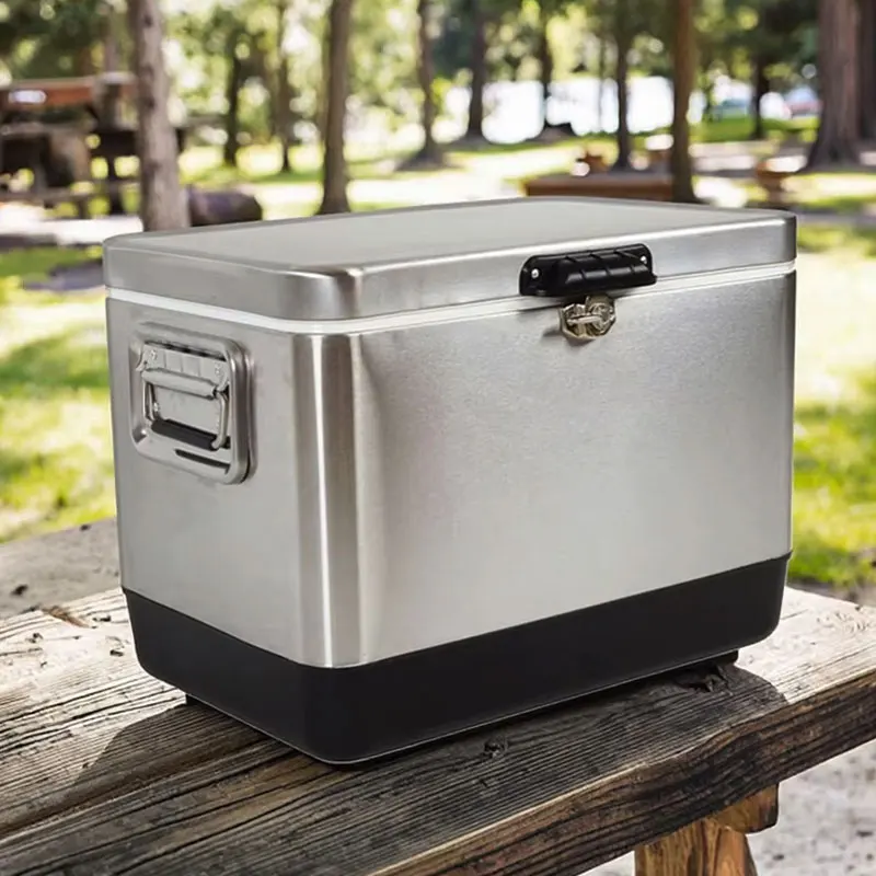 

51L Outdoor Refrigerator Metal Refrigerator Food Insulated Box Fishing Box Camping Portable Refrigerator Ice Cooler Box