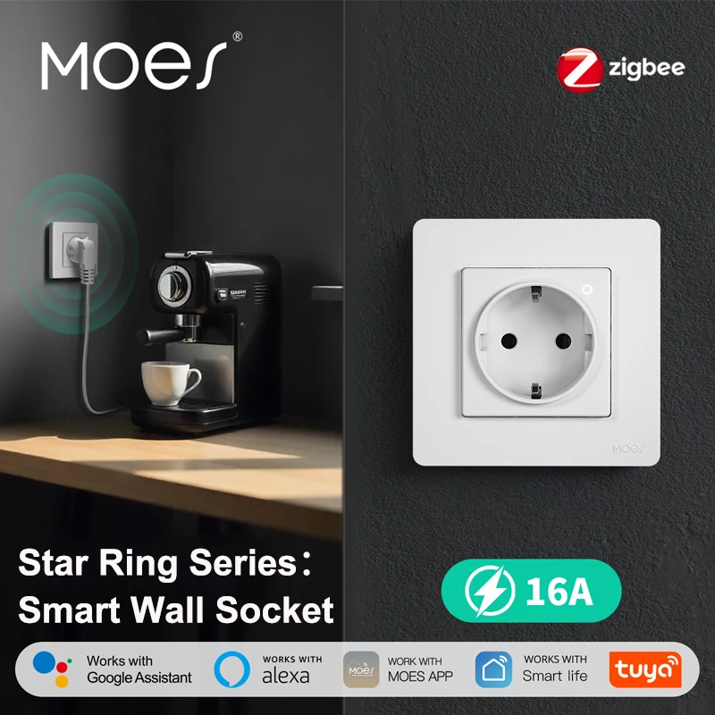 MOES Tuya ZigBee Smart Socket EU Wall Embedded Outlet Energy Monitor Indicator App Remote Control Voice Cotrol Alexa Google Home