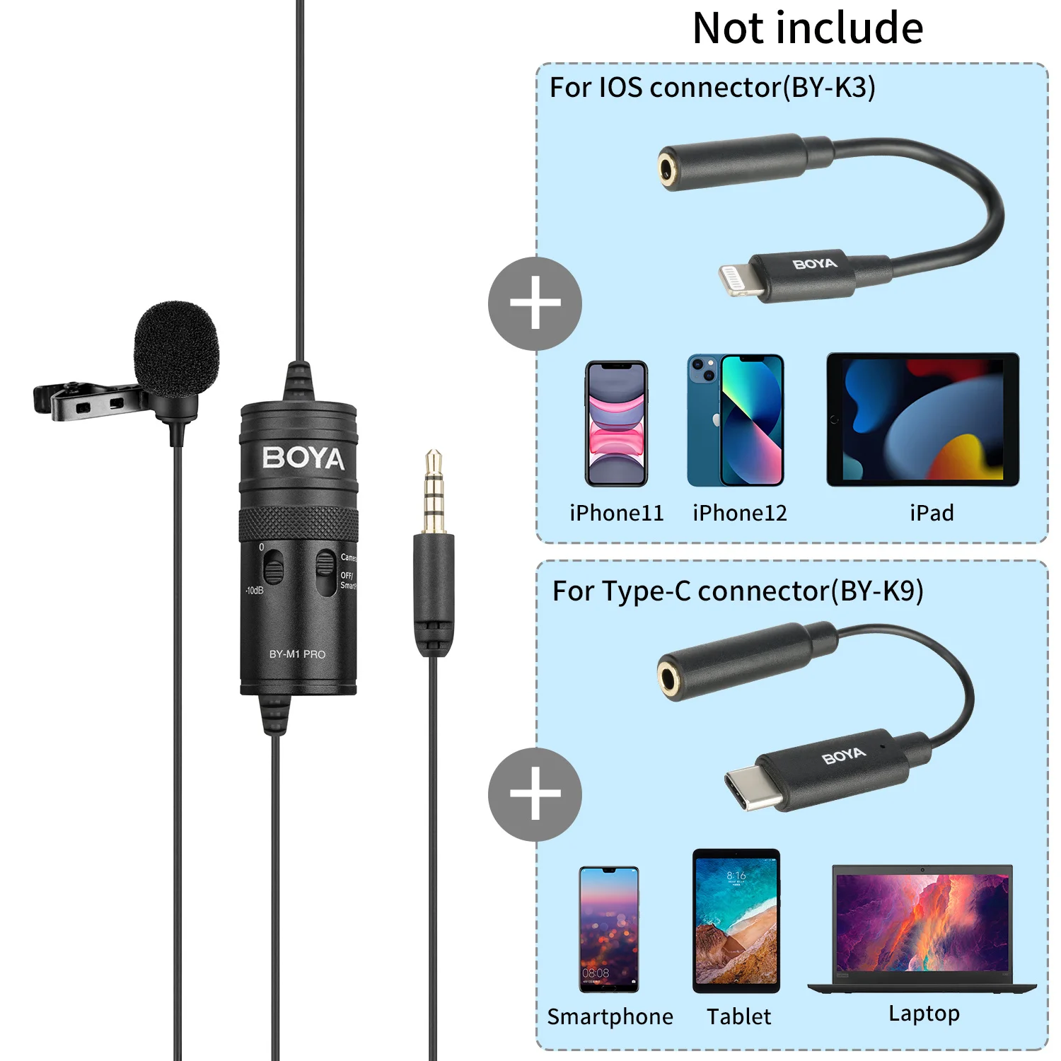 BOYA BY-M1 PRO – Microphone Lavalier à condensateur omnidirectionnel Portable 6m, pour Canon, Podcast, Nikon, Sony, iPhone 13, Huawei