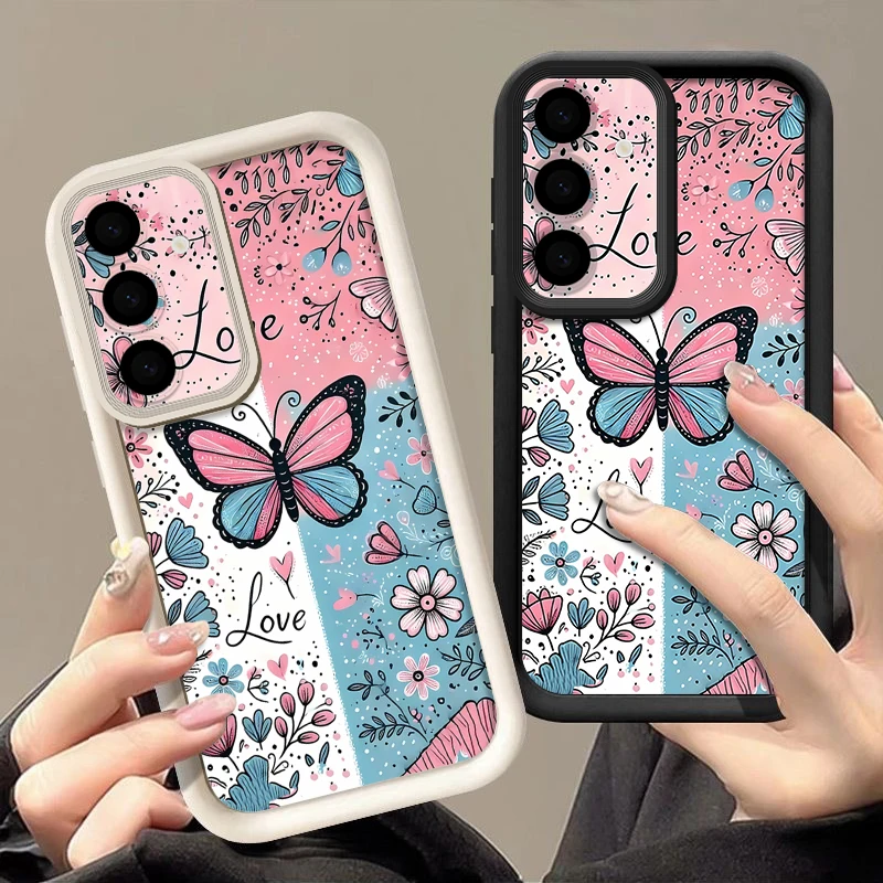 Schmetterling-Blumen-Muster Handyhülle für Samsung Galaxy S25 S24 S23 Ultra S25 Edge S24 S21 FE S22 Plus Weiche TPU Silikon Schutzhülle