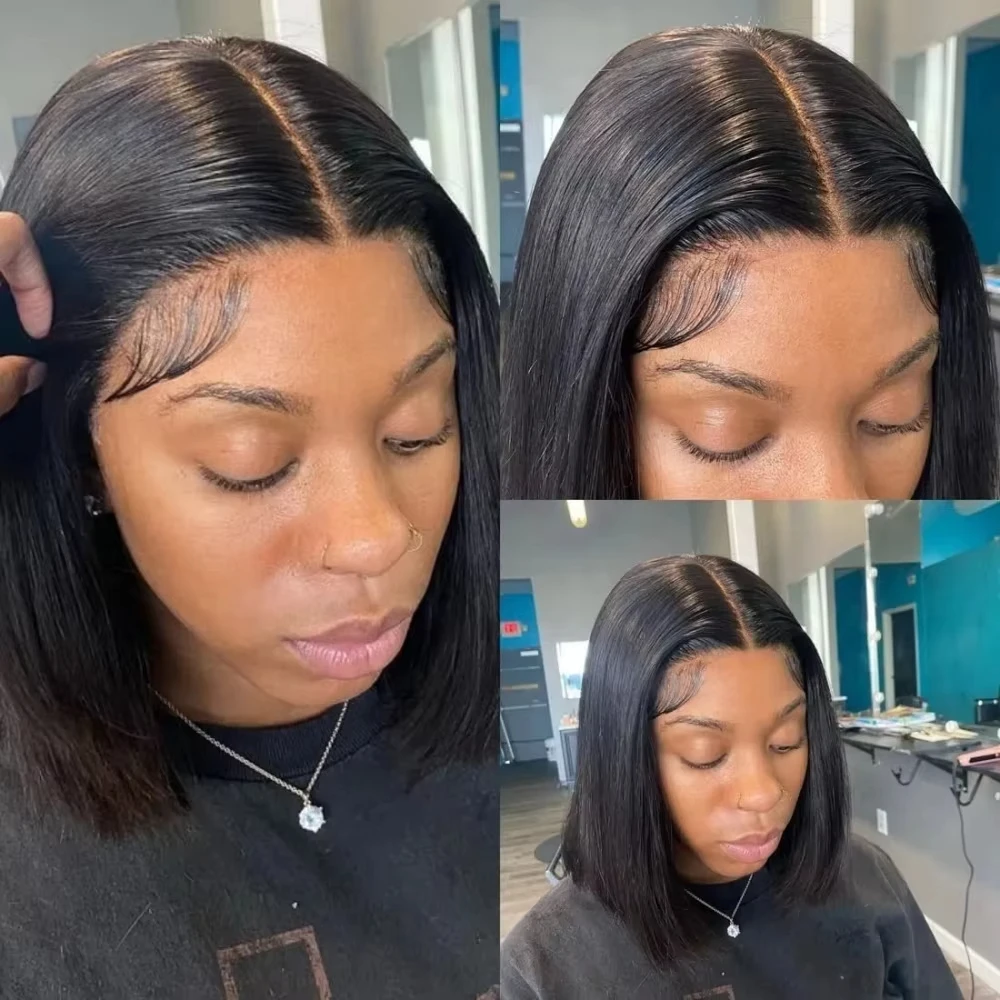 BOB วิกผมผมมนุษย์ความหนาแน่น 200% วิกผมผมมนุษย์ Pre Plucked BOB วิกผมผมมนุษย์ 13X4 ผมมนุษย์วิกผมลูกไม้ด้านหน้าด้านหน้าตรงวิกผม