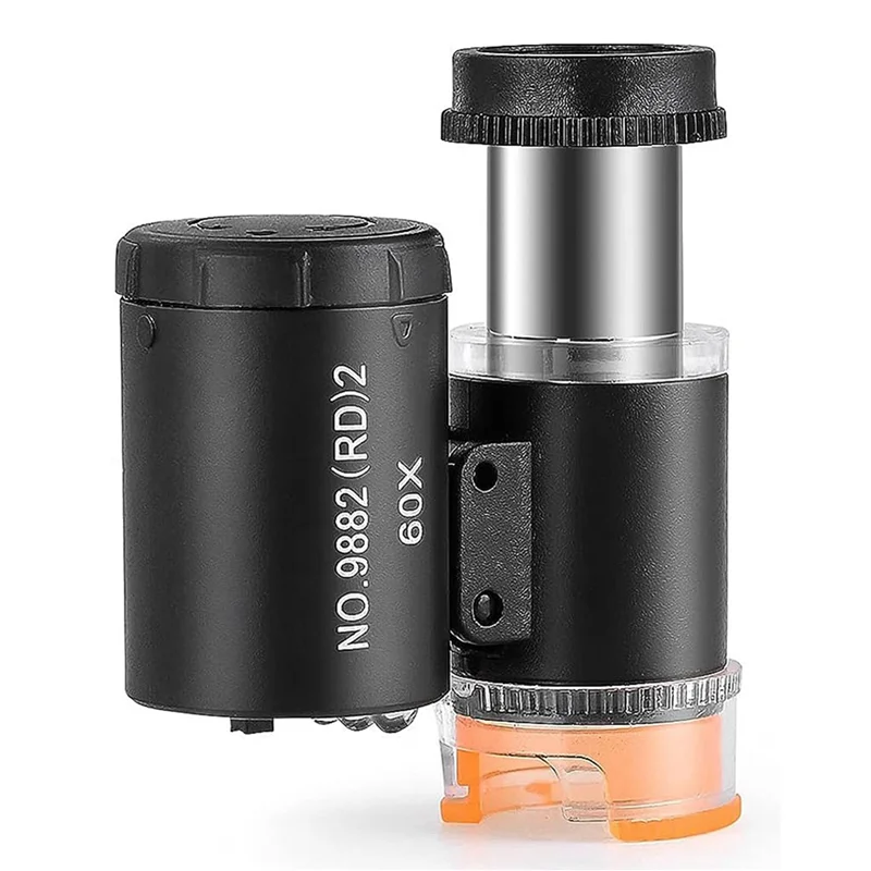 2 conjuntos 60x mini microscópio de bolso joalheiros lupa com luz uv led lupa portátil a
